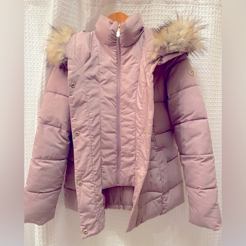 Calvin Klein faux fur hooded puffer coat